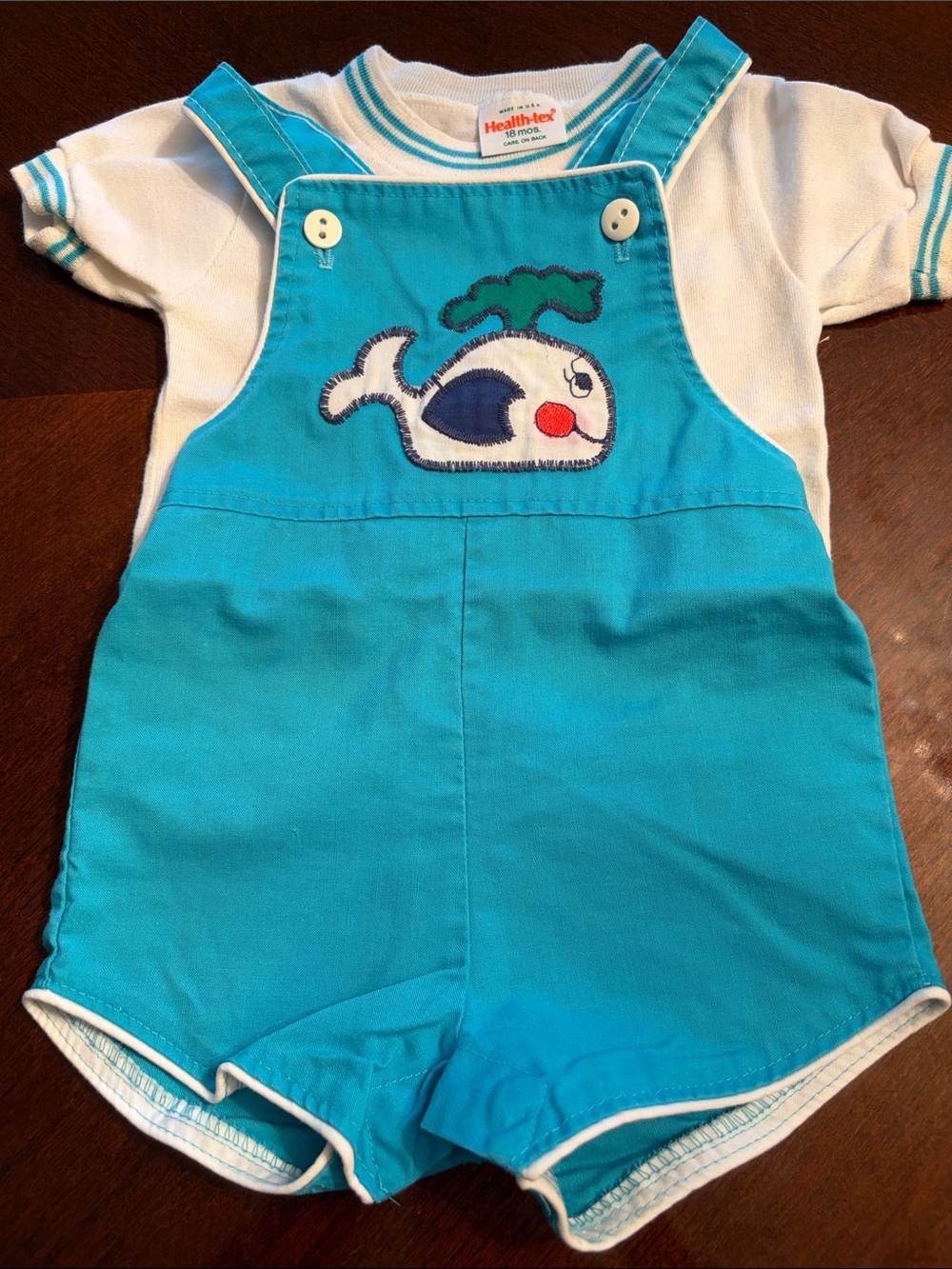 Healthtex Turquoise Whale Appliqué Shortalls